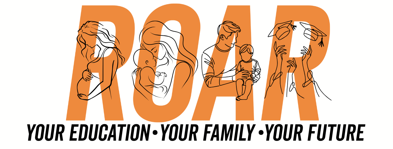 ISU ROAR with graphics of students in all parts of pregnancy and parenting. Words 