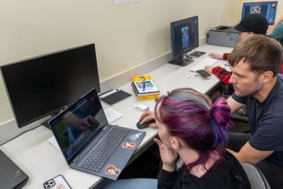 Students work on ceramics art projects
