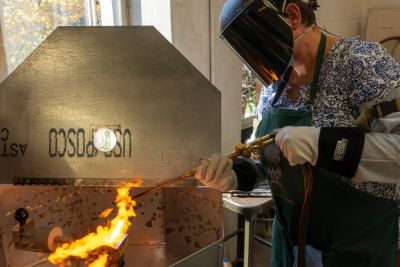 Students work on metal art projects