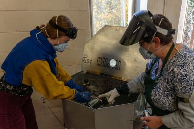 Students work on metal art projects