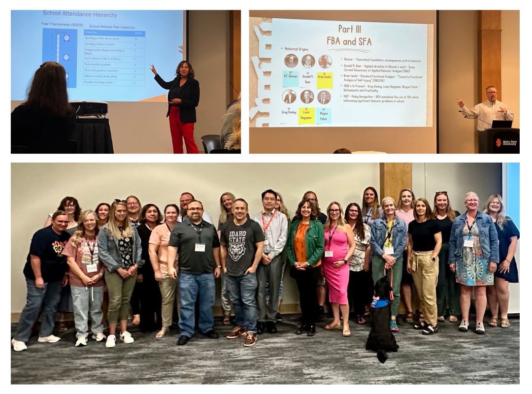 Series of images of a group of students and faculty giving presentations