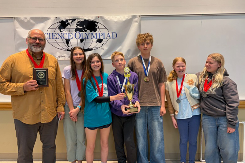 A team from Franklin Middle School poses for a photo after winning the 2026 Eastern Idaho Science Olympiad.