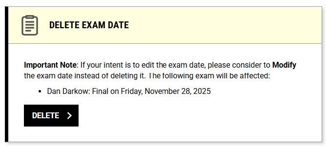 Delete Exam Date Message