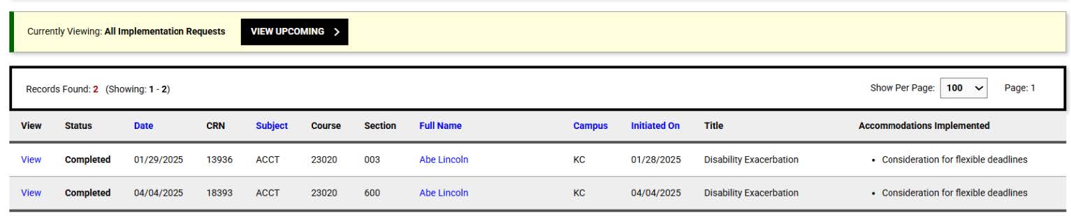 Screenshot of Optional Implimentation Plan