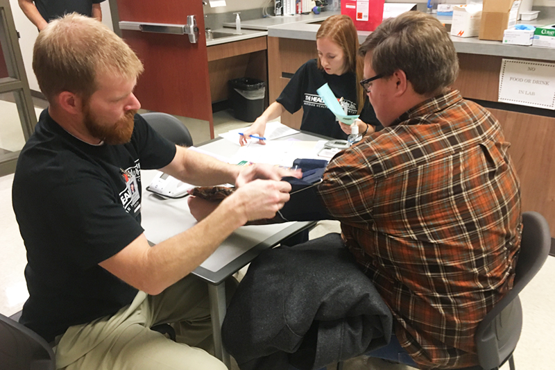 Geoffrey Bennett acts as an injured patient as various healthcare providers simulate the process of care such a patient would recieve