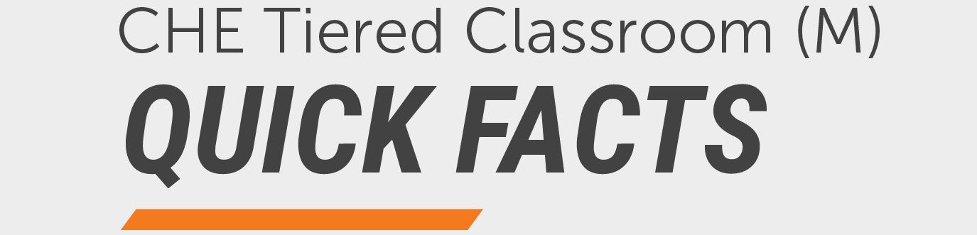 Graphic reading “CHE Tiered Classroom (M) Quick Facts” with bold dark gray text and an orange accent line.