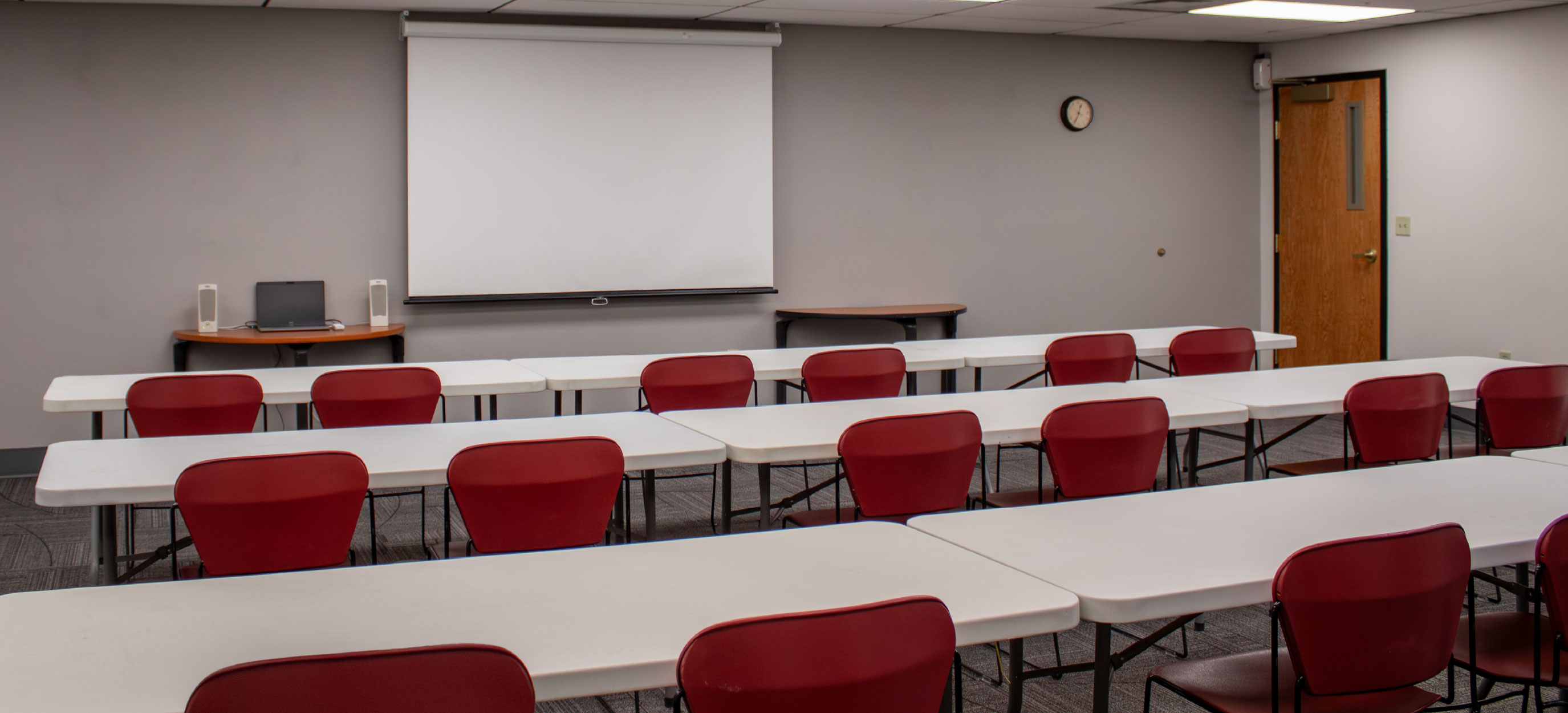 BSUB 108 arranged in a classroom set up being viewed from the back right corner.