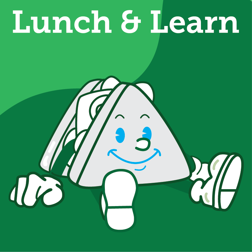 Lunch & learn at the Museum with a cartoon sandwich enjoying the lecture