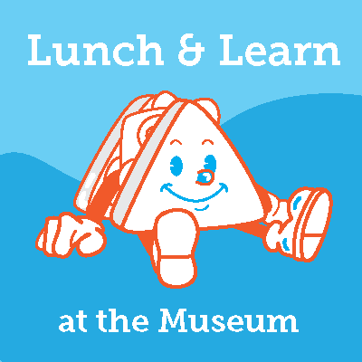Lunch & learn at the Museum with a cartoon sandwich enjoying the lecture