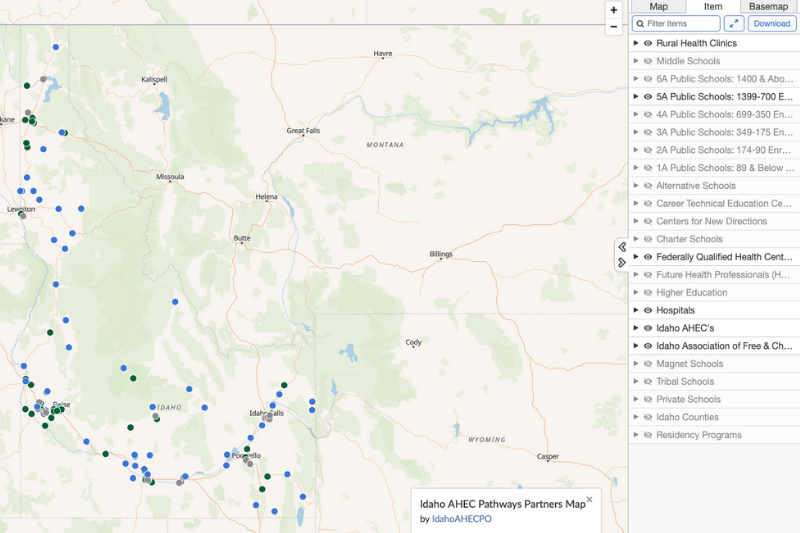 A picture of the Idaho AHEC partnership map.