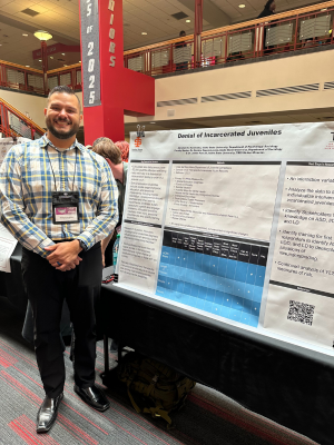 Abraham RuvalCaba Presenting Researcho on  how developmental disabilities diagnosis influence recidivism among juvenile offenders in correctional facilities.
