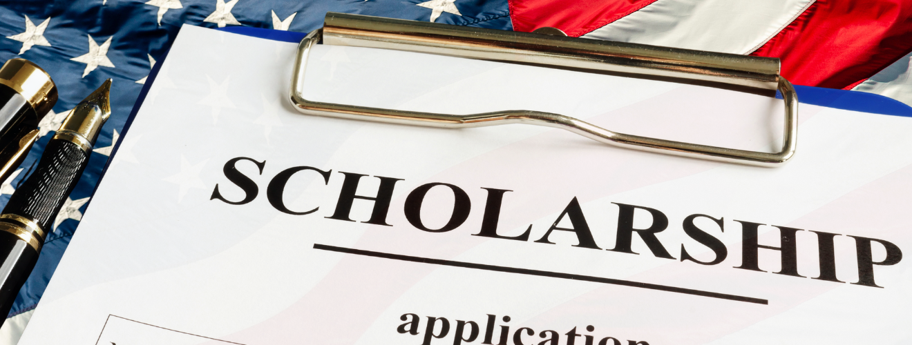 Scholarship Application generic image on top of an american flag