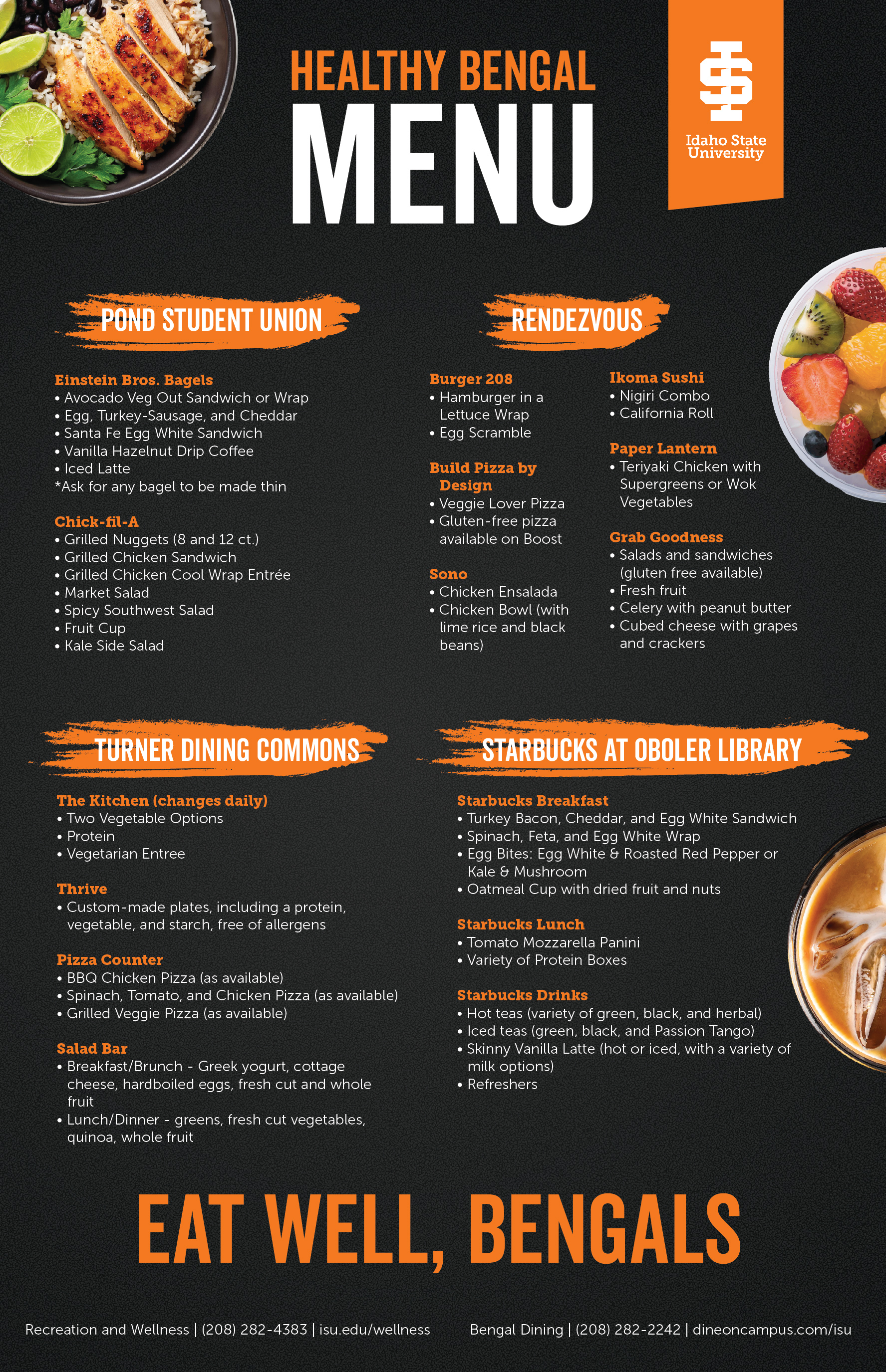 Menu items.