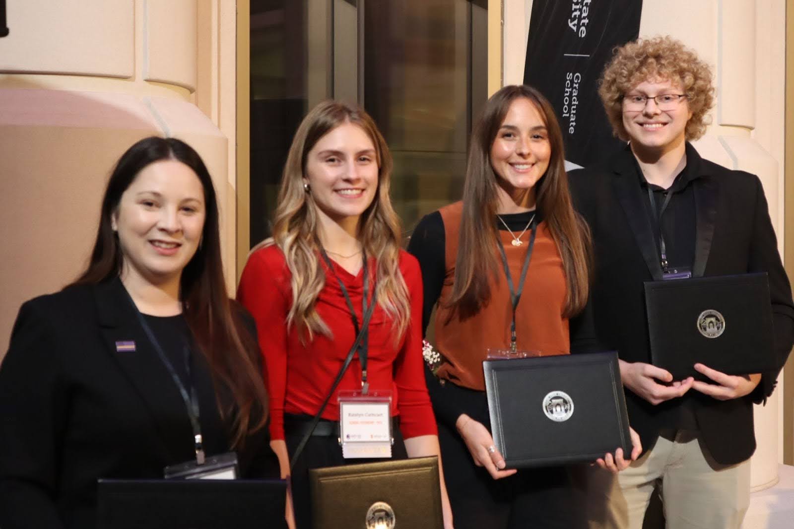2025 3MT winners - from left to right, Michelle Collier, Katelyn Cathcart, Brenda Phillips, and Will Kimball