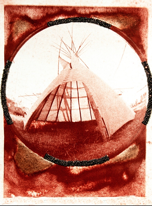 “Tipi”, mixed media beaded photo etching