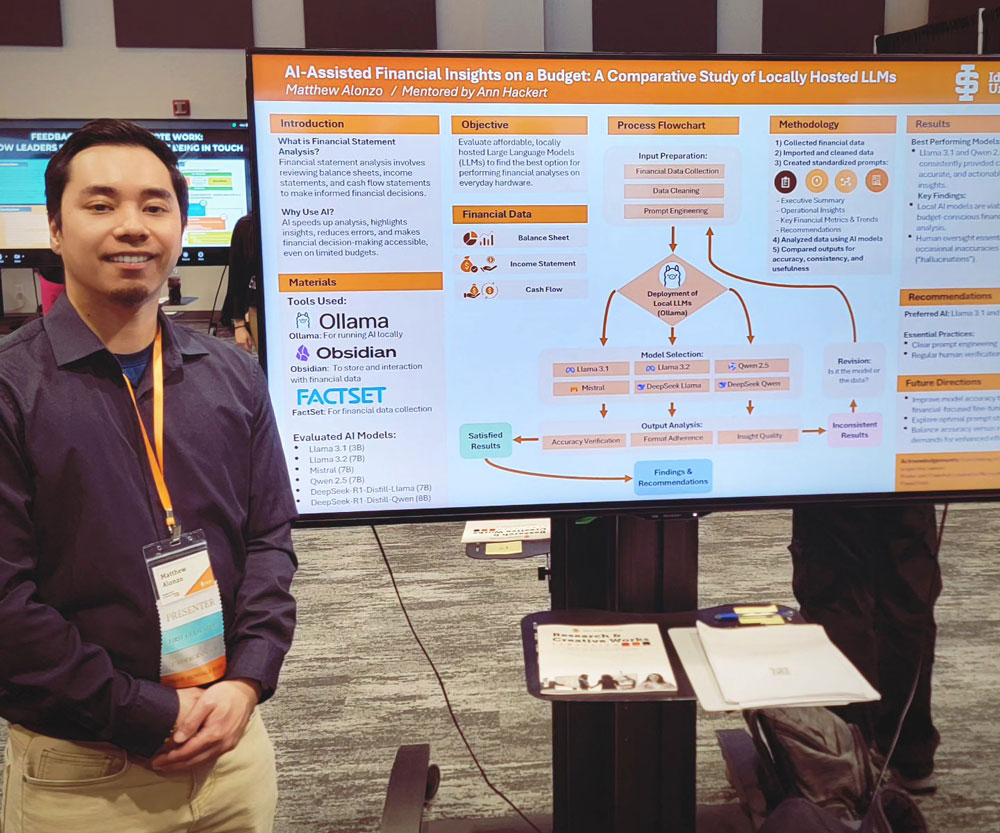 Matthew Alonzo presenting results from a study on AI-assisted financial insights